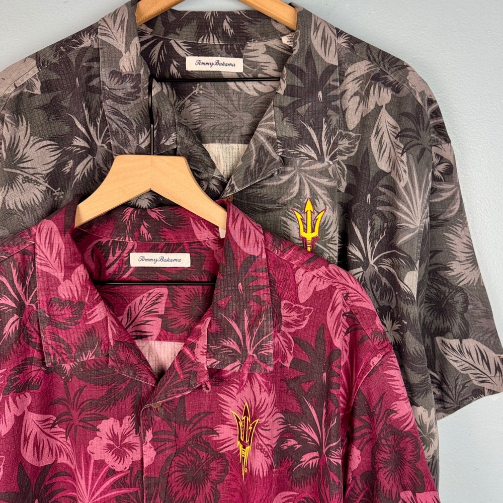 Lot of 2 Tommy Bahama ASU Arizona State Men's 3XL Hawaiian Button Up Silk Shirts